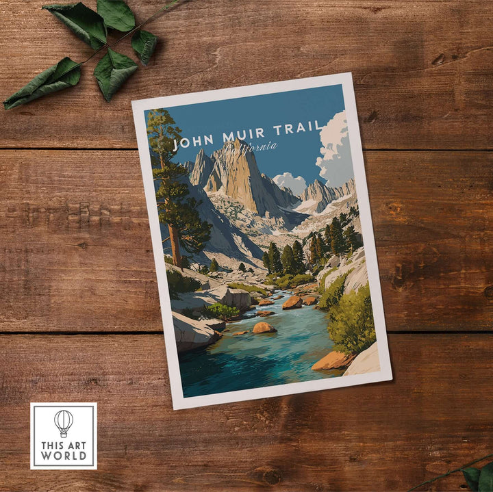 John Muir Trail print showcasing majestic peaks and serene streams of California's High Sierra, wall art for nature lovers.