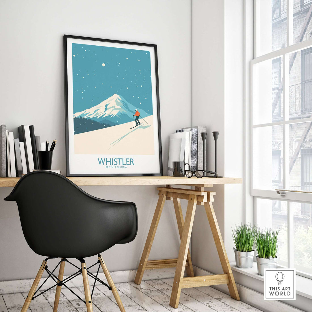 Whistler Wall Art Print showcasing vibrant snowy slopes of British Columbia, perfect for ski lovers and home decor.
