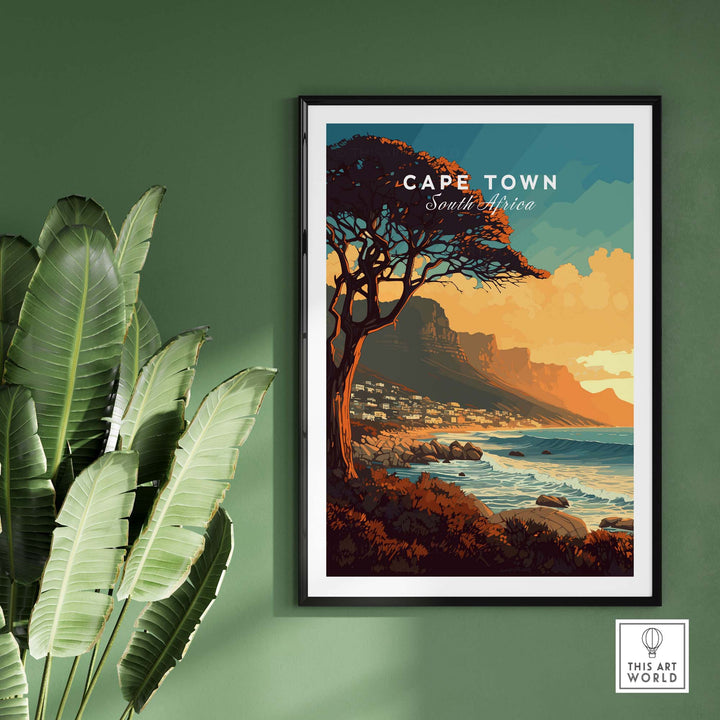 Cape Town Print showcasing Camps Bay, South Africa, framed art piece ideal for home decor and gifts.