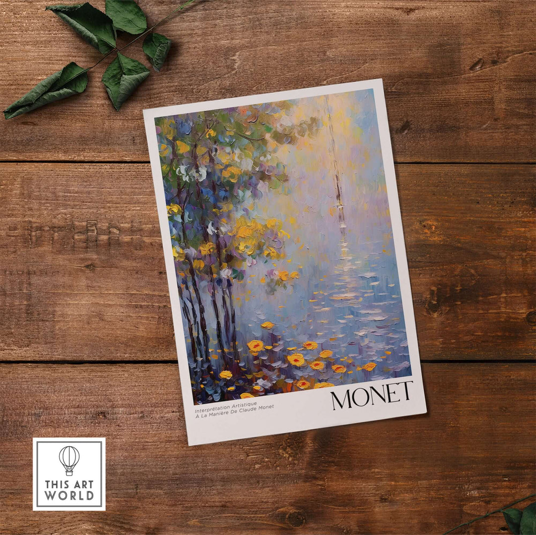 Claude Monet art print showcasing vibrant impressionist style with water and flowers, perfect for wall decor.