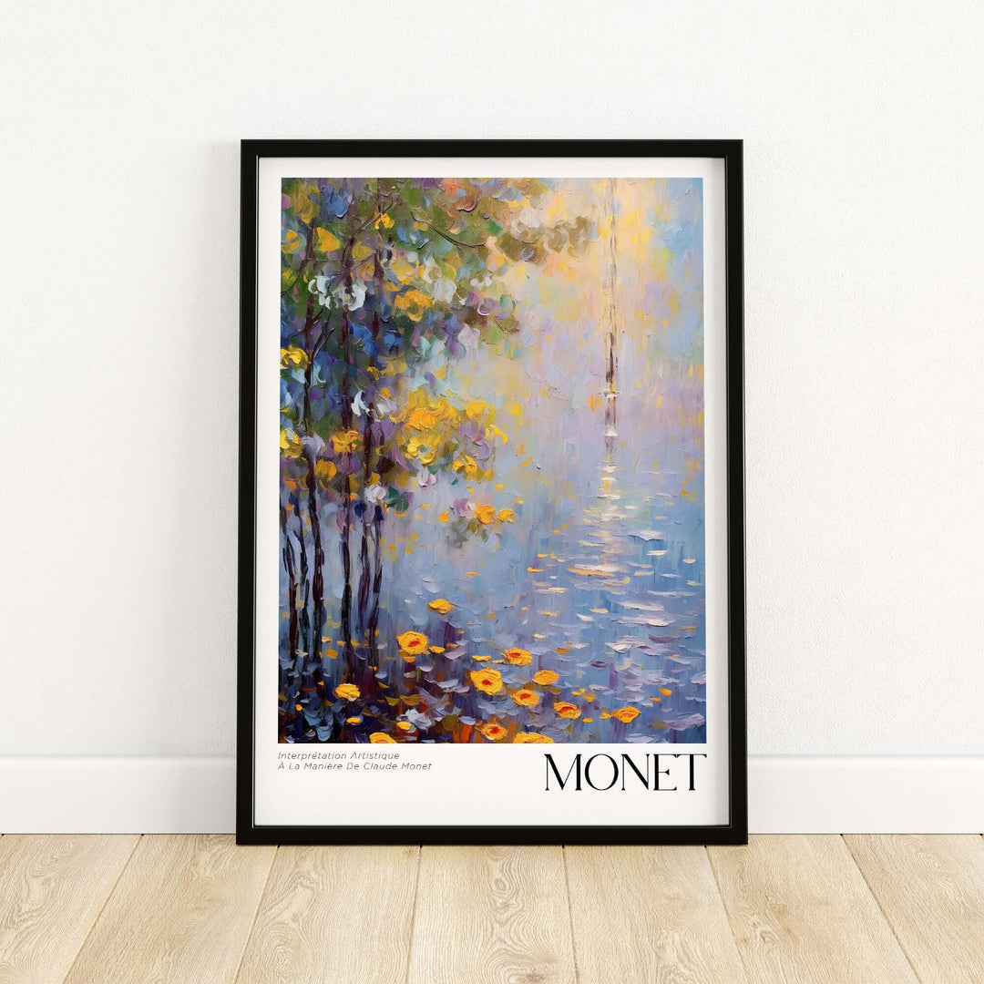 Claude Monet art print featuring vibrant colors of nature and water, framed wall art for elegant home decor.