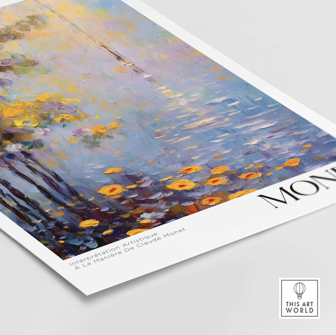Claude Monet Art Print featuring impressionist style with water and flowers in soft colors, perfect for home decor.