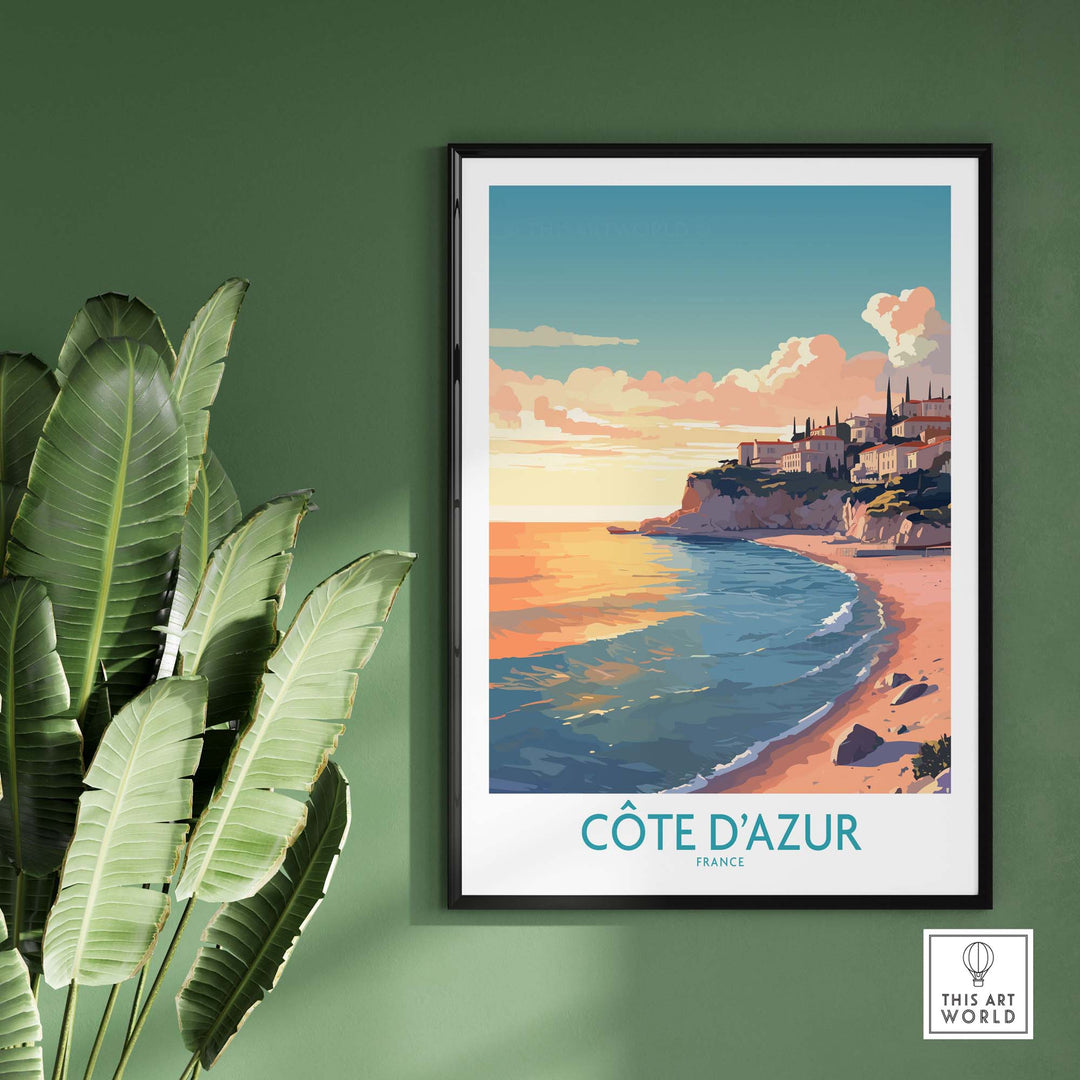 Côte d'Azur wall art print showcasing serene beach scene and vibrant colors, perfect for any modern home decor.
