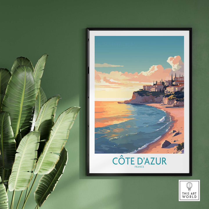 Côte d'Azur wall art print showcasing serene beach scene and vibrant colors, perfect for any modern home decor.