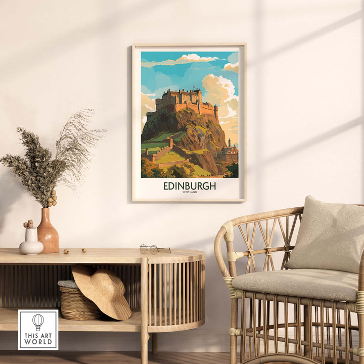 Edinburgh print showcasing Edinburgh Castle in modern style, ideal for travel enthusiasts and home decor.