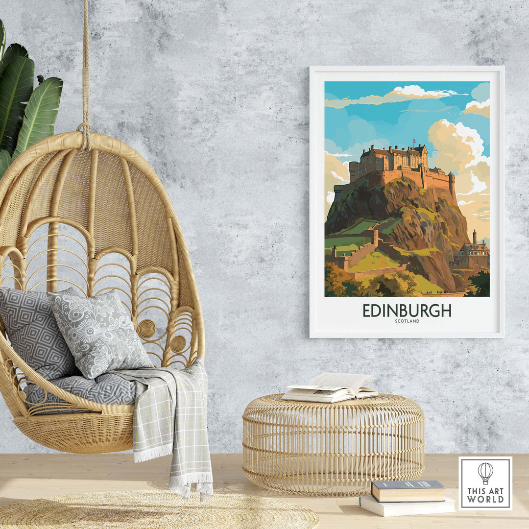 Edinburgh print featuring Edinburgh Castle in modern style, enhancing home decor with a touch of Scotland.