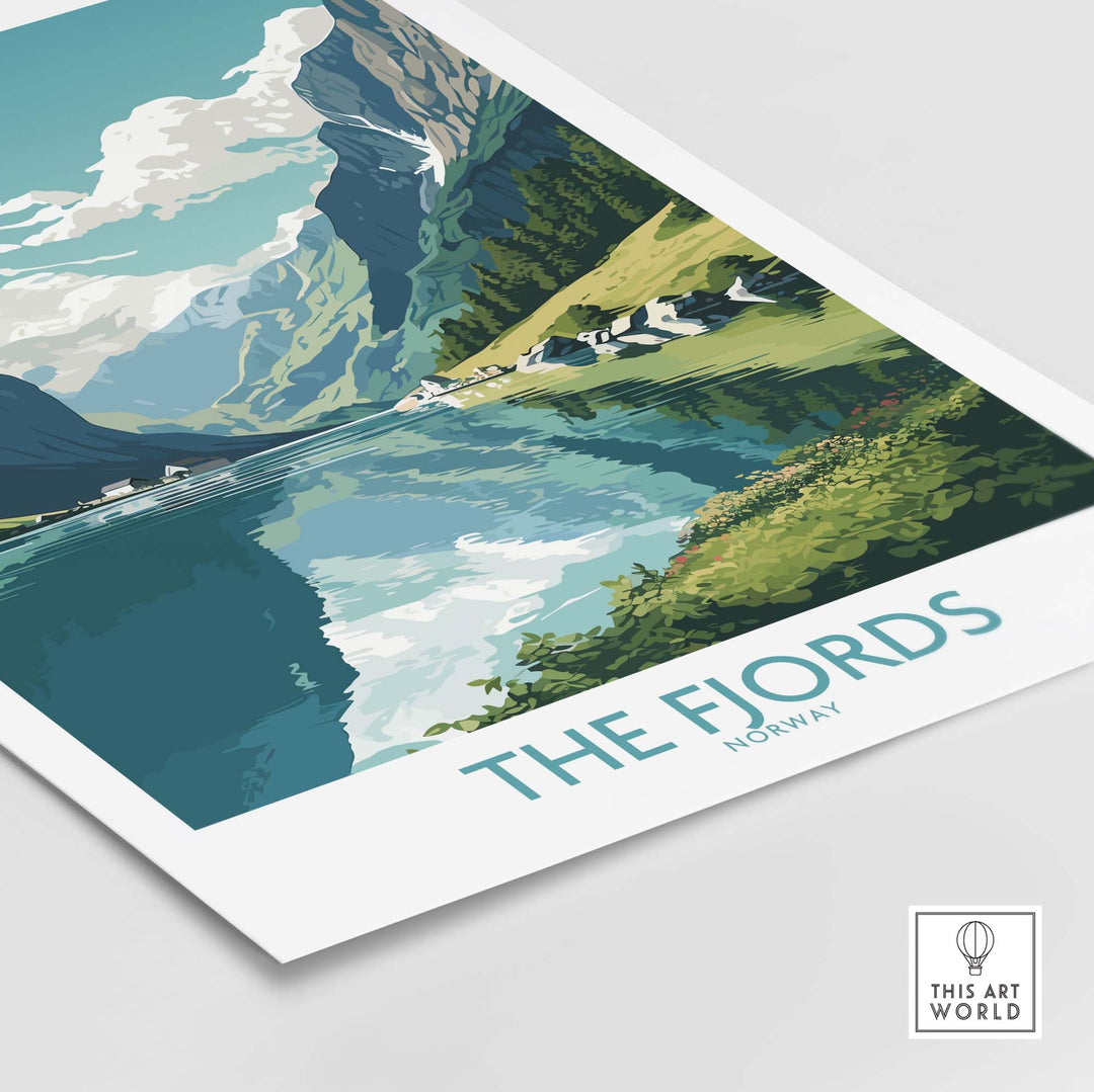 Fjords Wall Art print showcasing Norway's stunning landscapes and serene waters, perfect for modern home décor.