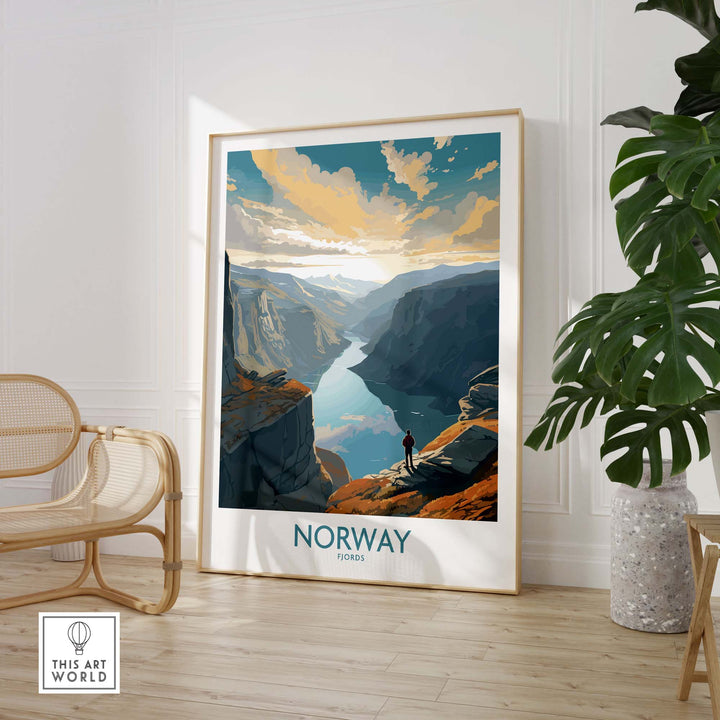 Stunning Fjords Wall Art Print featuring Norway's breathtaking landscape, perfect for modern interior decor.