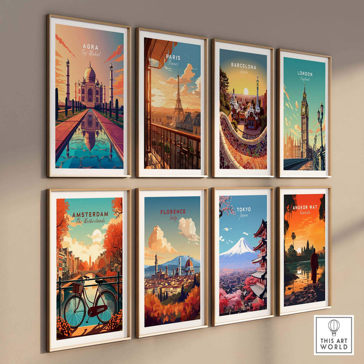 Taj Mahal Agra Wall Art and global city travel prints in vibrant frames for home decor