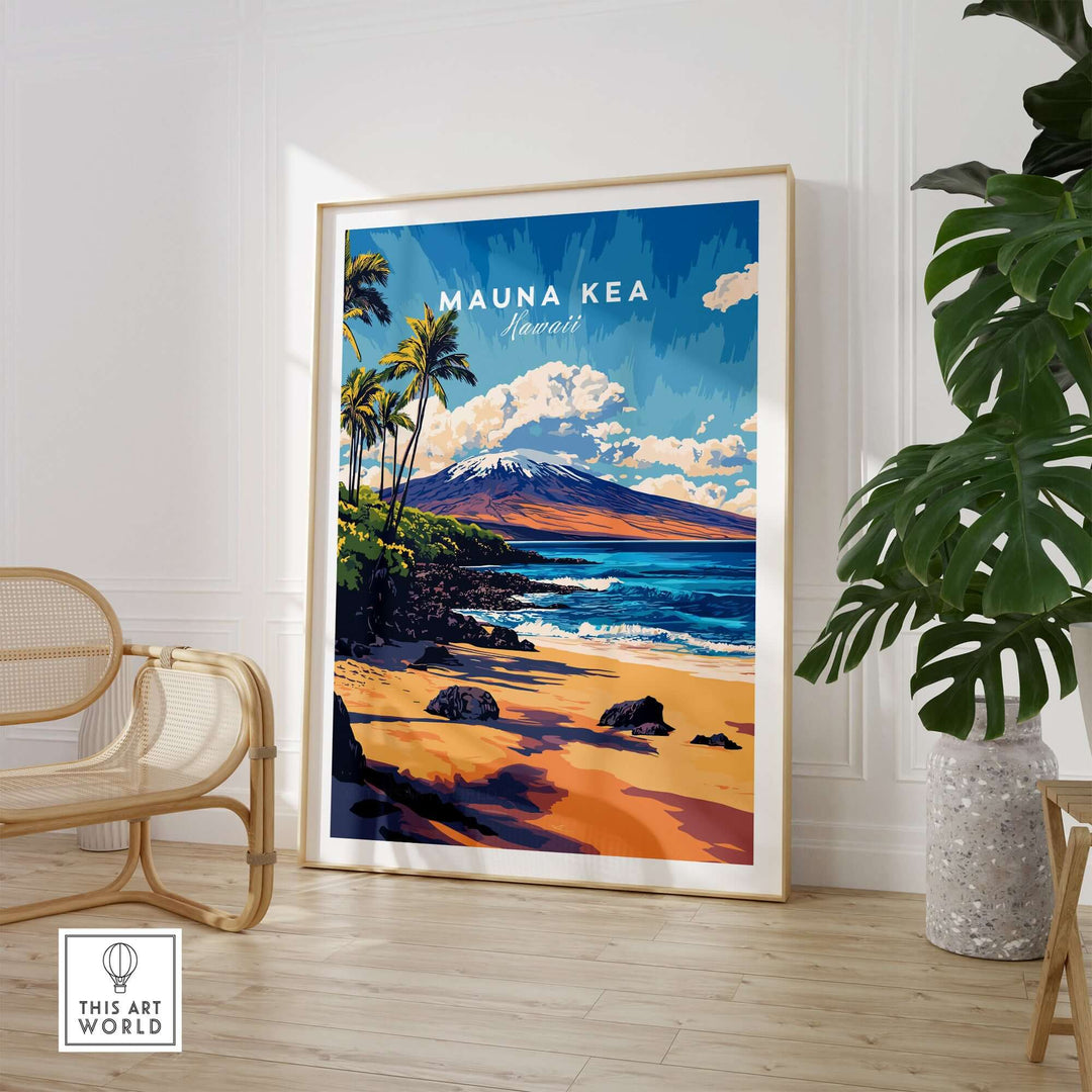 Mauna Kea Beach print, tropical seascape poster showcasing Hawaii's stunning coastline and vibrant colors.