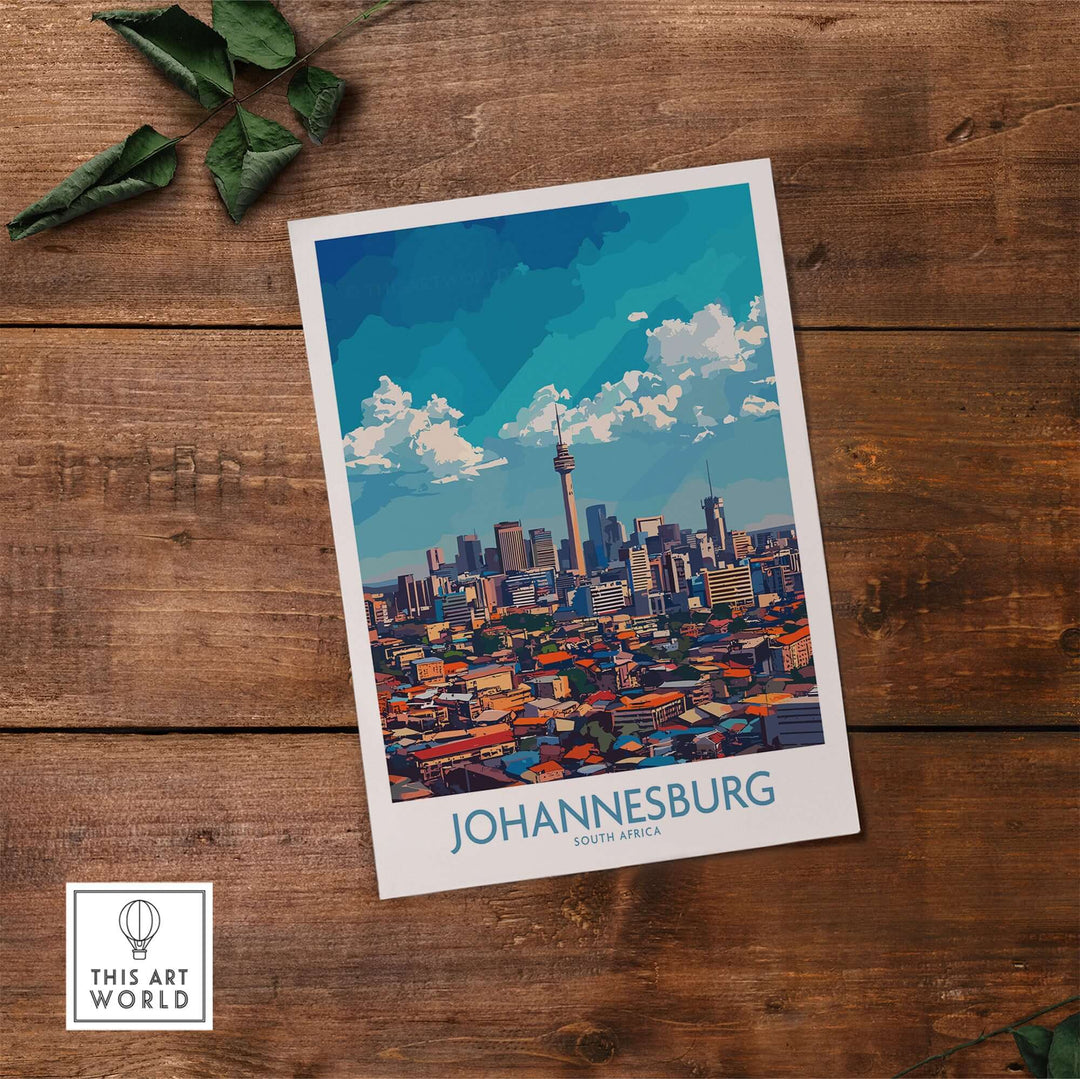 Johannesburg skyline wall art featuring vibrant colors and detail, celebrating South Africa's dynamic cityscape.