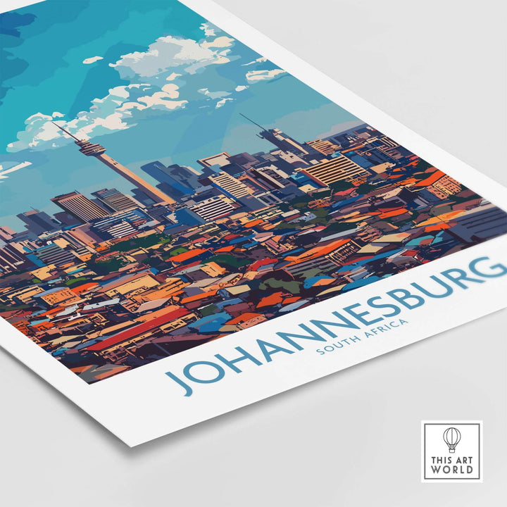 Johannesburg skyline wall art print showcasing vibrant cityscape and culture of South Africa.