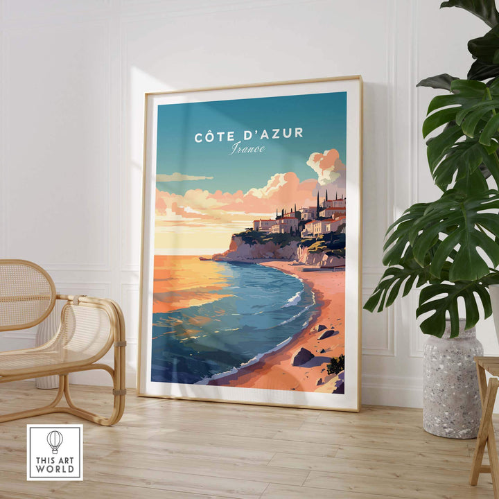 Côte d'Azur travel poster print showcasing vibrant French coast scenery in a stylish decor setting.