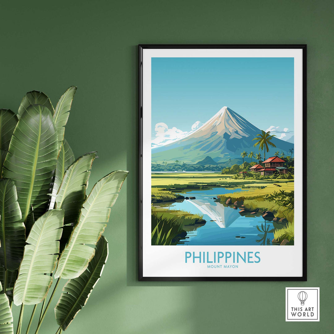 Modern Philippines art print featuring Mount Mayon, a stunning travel poster for decor or gifts.