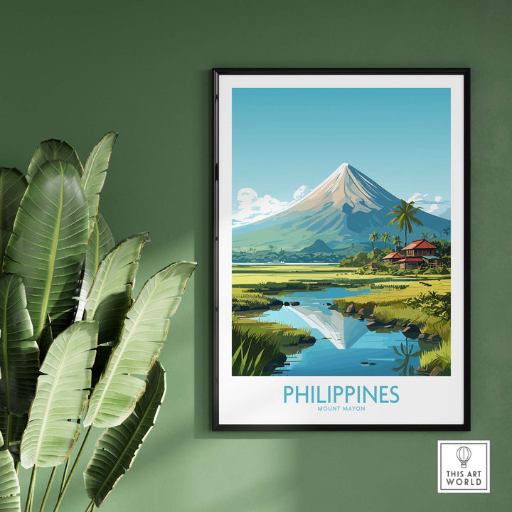 Modern Philippines art print featuring Mount Mayon, a stunning travel poster for decor or gifts.