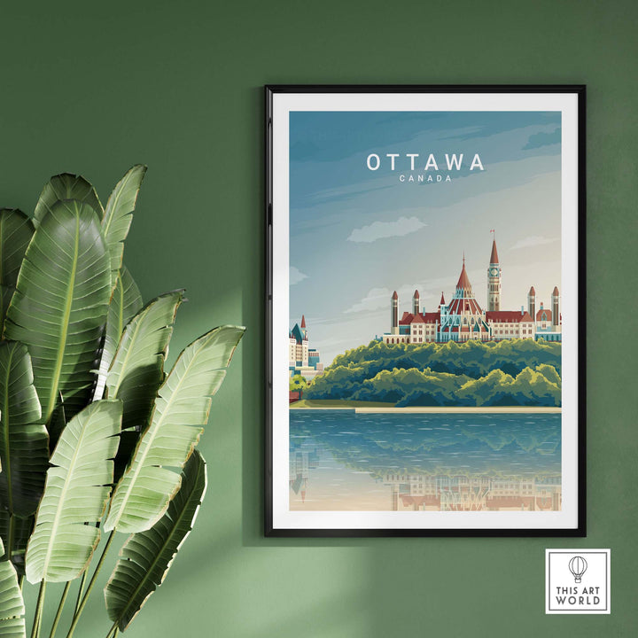 Ottawa Canada travel poster print featuring iconic landmarks and vibrant colors, perfect for home decor.
