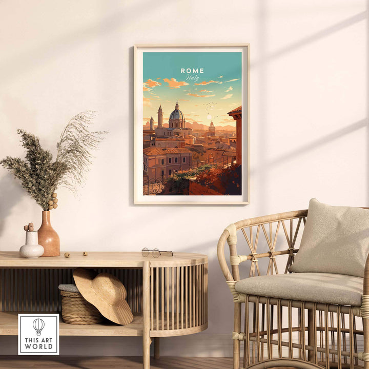 Rome Print featuring a vibrant cityscape, perfect for travel memories and home decor. Ideal gift for art lovers.