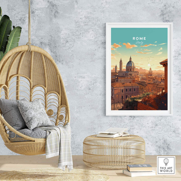 Rome print displayed in a stylish interior, perfect for travel lovers and art enthusiasts, adding charm to any space.