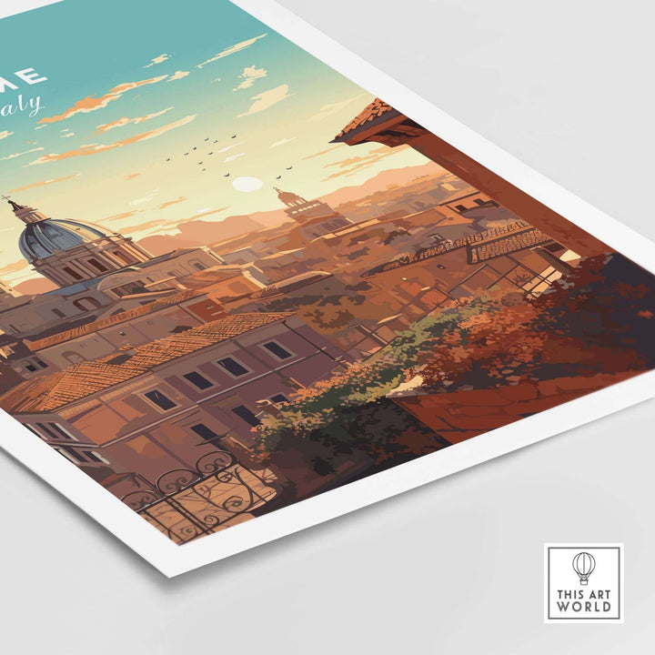 Rome Print showcasing a scenic view of the Eternal City in warm sunset colors, perfect for art lovers and travelers.