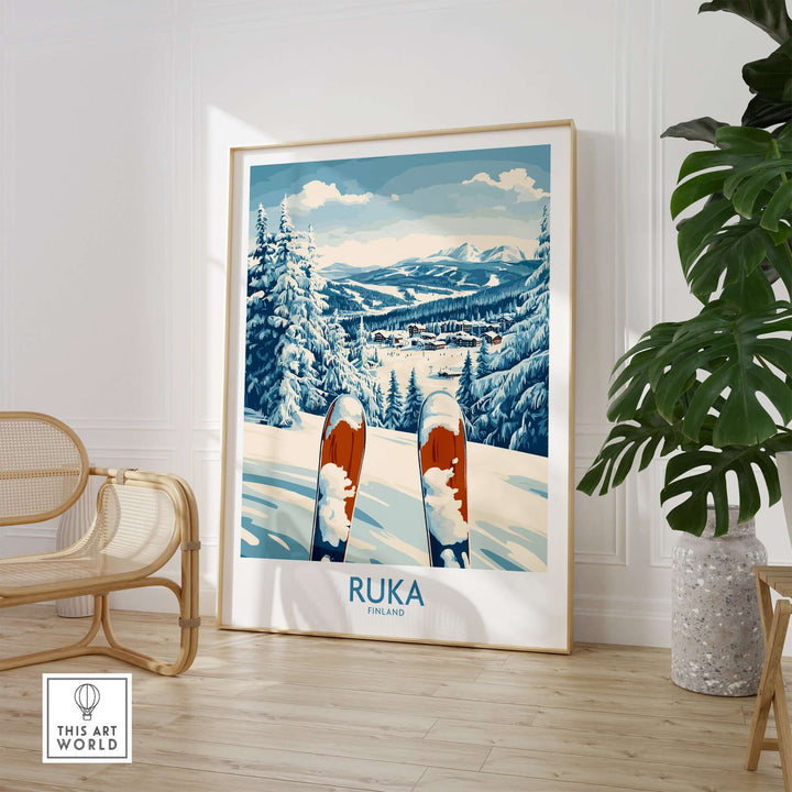 Ruka Ski Wall Art Print showcasing vibrant skiing landscape in Finland, perfect for adventure lovers.
