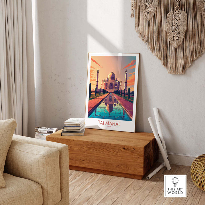 Taj Mahal poster print in modern style, enhancing home decor with vibrant colors and elegant design.