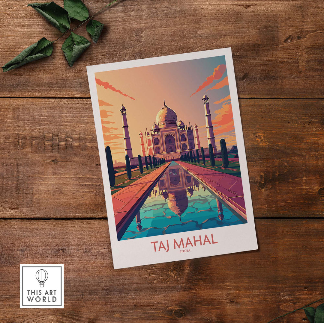 Taj Mahal poster print showcasing vibrant modern art style; perfect for home decor and wall art enthusiasts.