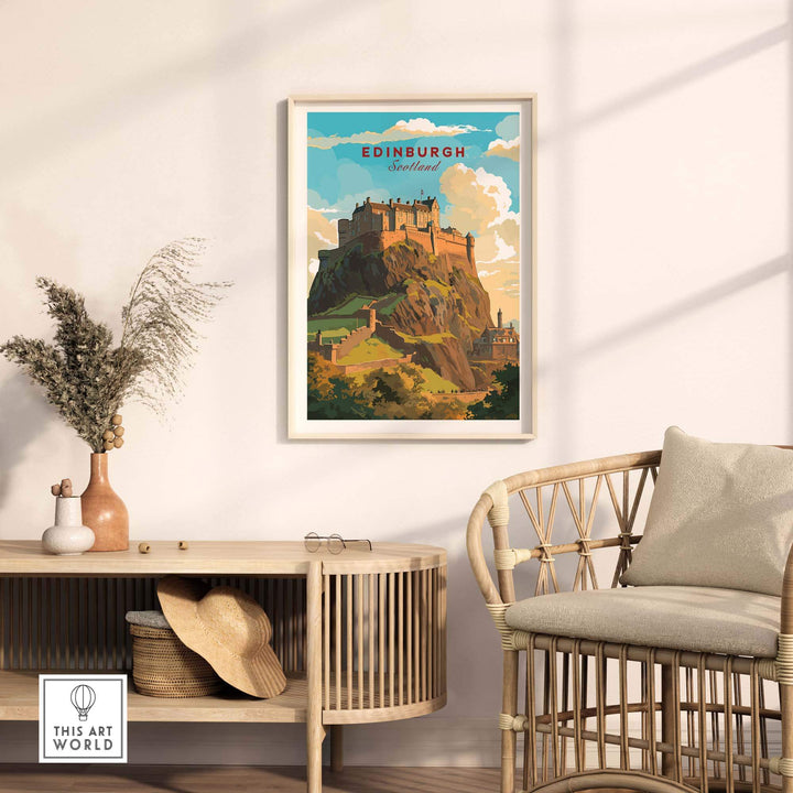Edinburgh Poster Print showcasing Edinburgh Castle, perfect wall art for travelers and wanderlust souls.