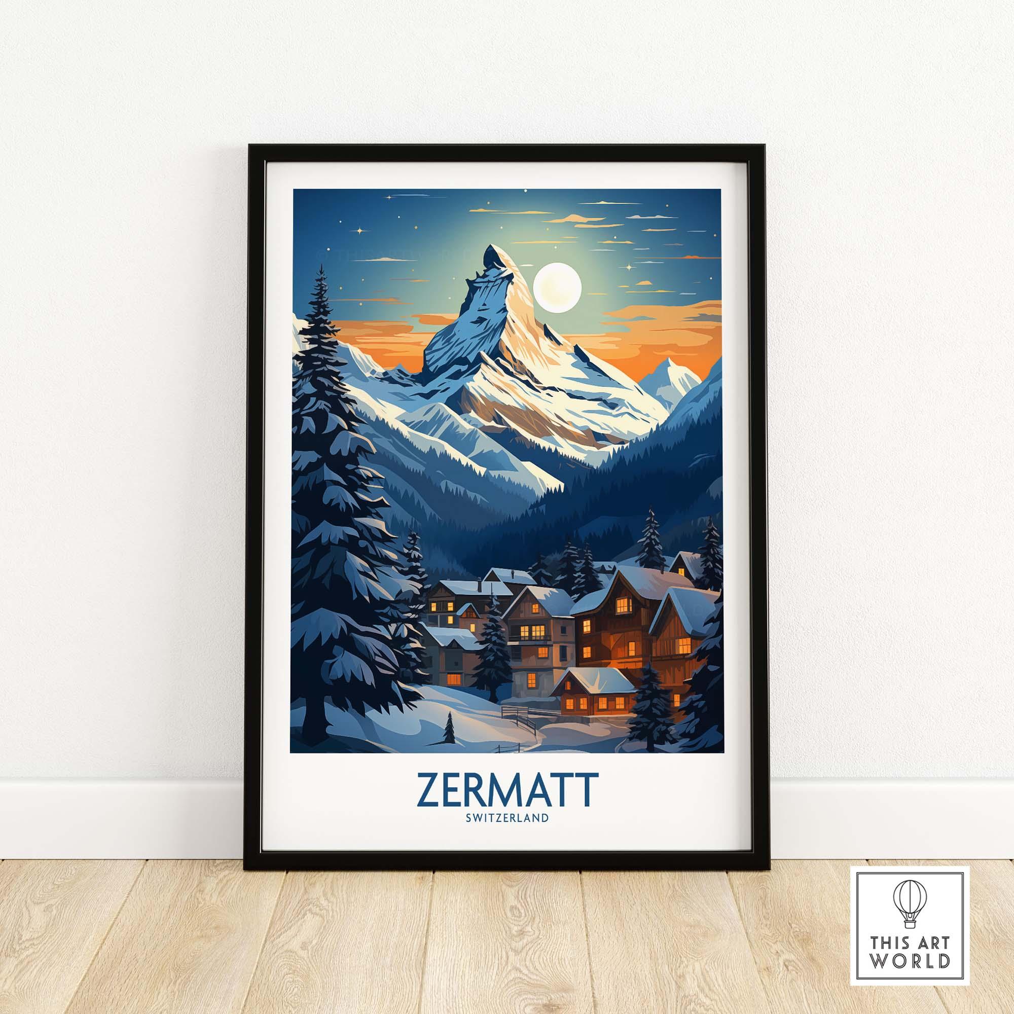 Vintage Zermatt Switzerland Travel Poster - A4 Size Print - 1900s Alpine Art
