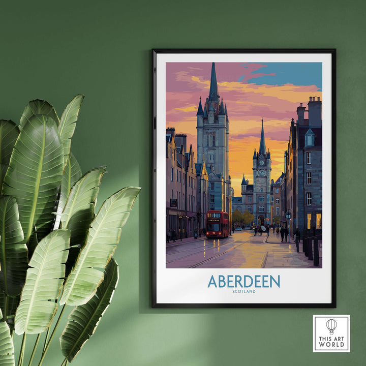 Aberdeen Scotland Sunset Art Print | Vibrant Cityscape Wall Poster featuring urban architecture and charm.