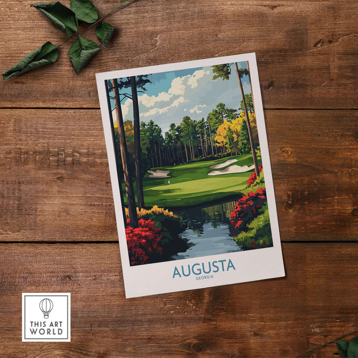 Augusta Georgia Masters Golf Poster featuring vibrant fairway scenery, perfect for golf enthusiasts and wall art collectors.