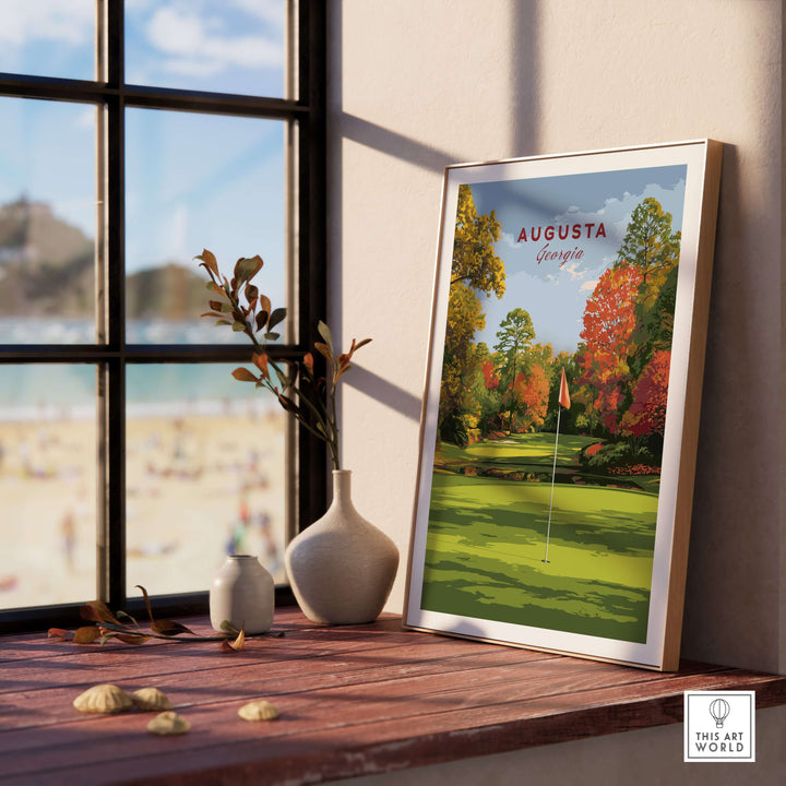 Augusta Golf Print showcasing Georgia's iconic course with vibrant fall colors, perfect for golf enthusiasts' decor.