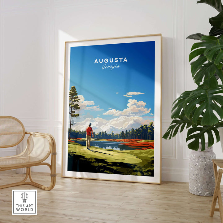 Augusta National Golf Print showcasing vibrant landscape and iconic scenery, perfect for golf enthusiasts and collectors.