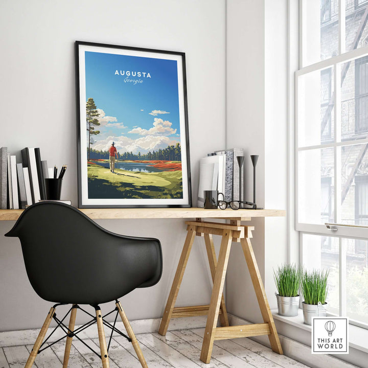 Augusta National Golf Print poster featuring a golfer on the course, perfect for golf enthusiasts and home decor.