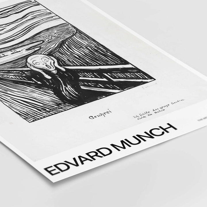 Edvard Munch's The Scream 1895 lithograph print showcasing expressionist emotion in black and white.
