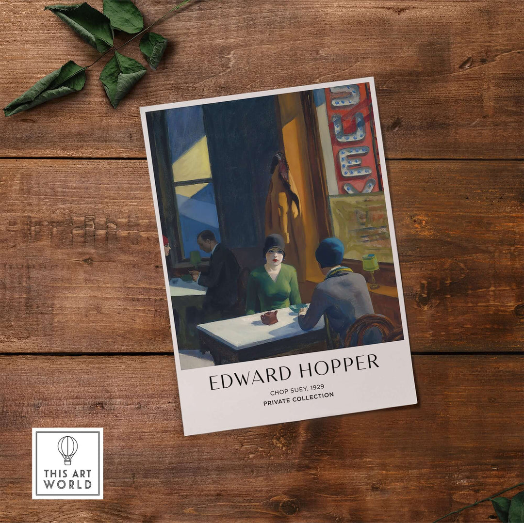 Edward Hopper Chop Suey 1929 art print poster, depicting two women in a restaurant, evoking urban life emotions.
