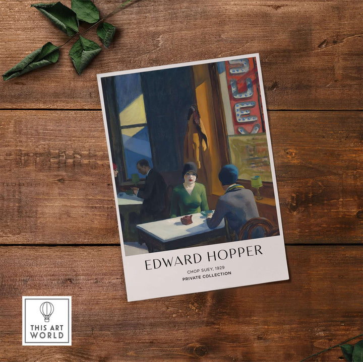 Edward Hopper Chop Suey 1929 art print poster, depicting two women in a restaurant, evoking urban life emotions.