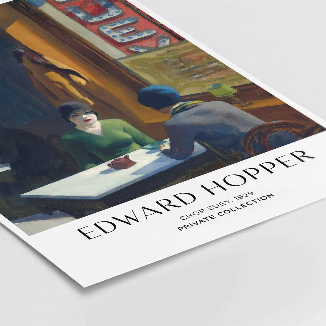 Edward Hopper's Chop Suey (1929) art print featuring two women in a restaurant setting, capturing urban life.