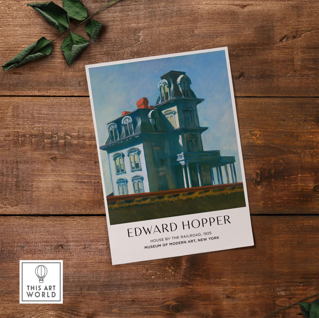 Edward Hopper 'House by the Railroad' 1925 art print poster featuring a Victorian house.