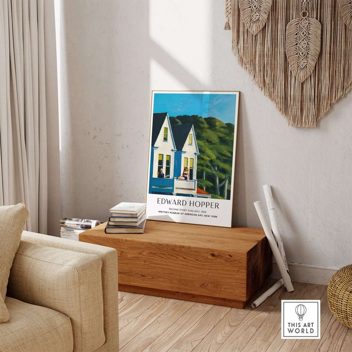 Edward Hopper Second Story Sunlight art print displayed in stylish living room decor