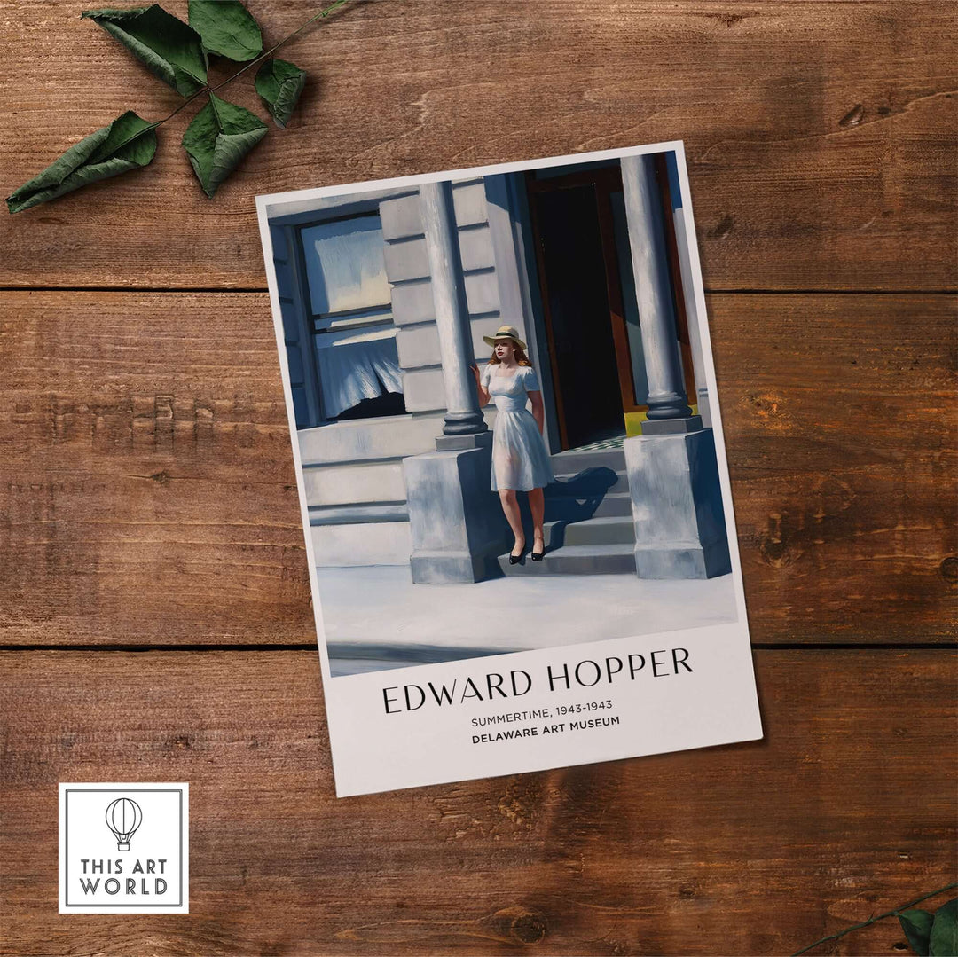 Edward Hopper Summertime 1943 art print featuring a woman on steps, highlighting American Realism and urban life.