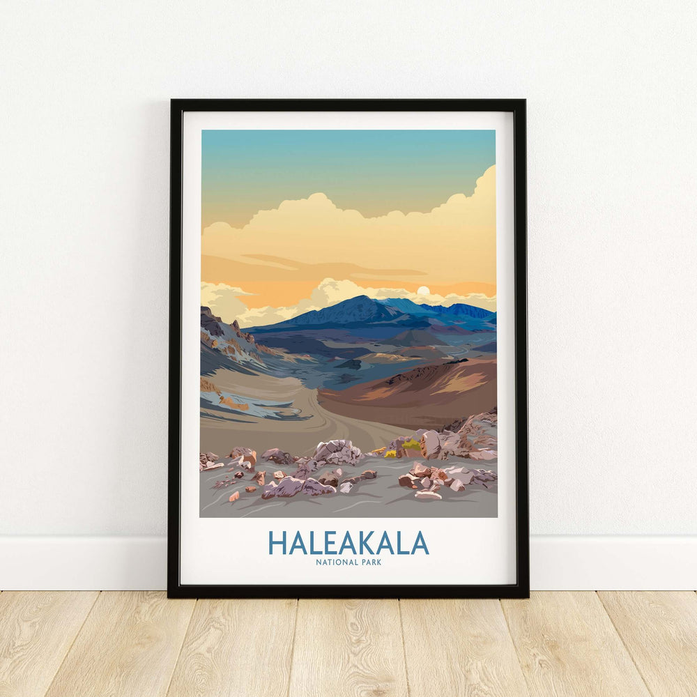 Haleakalā National Park print showcasing vibrant sunset over a volcanic landscape, perfect for wall decor.