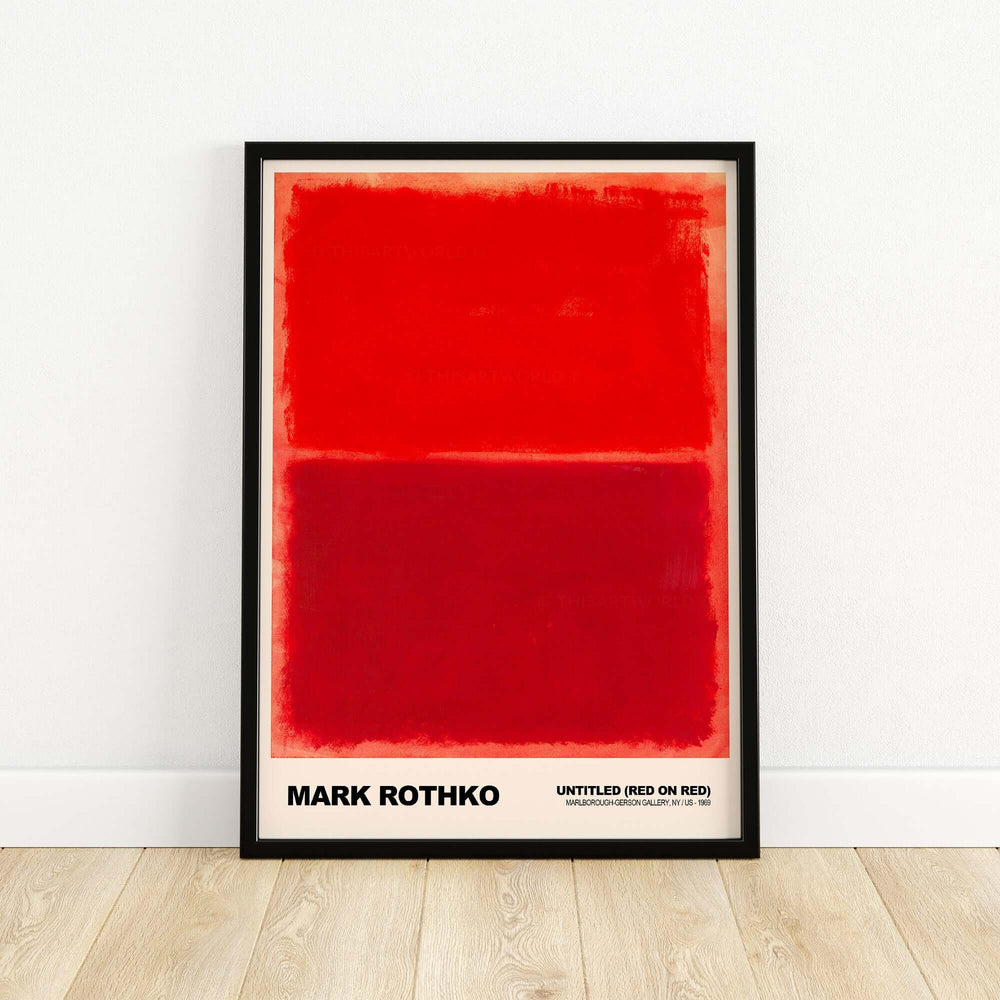 Mark Rothko Untitled Red on Red 1969 abstract art print poster featuring bold red rectangles in a modern frame.