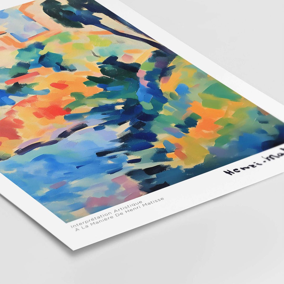 Matisse-inspired abstract coastal landscape art print featuring bold colors and dynamic brush strokes.