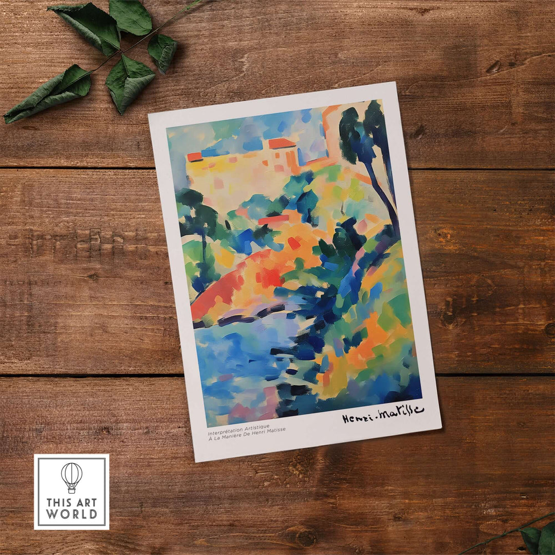Abstract coastal landscape poster showcasing vibrant colors inspired by Matisse's Fauvist style.