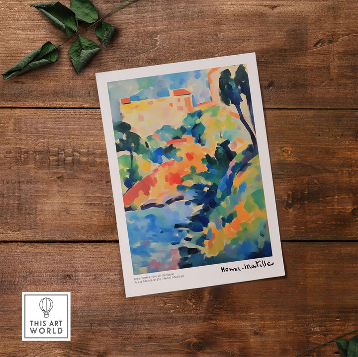 Abstract coastal landscape poster showcasing vibrant colors inspired by Matisse's Fauvist style.