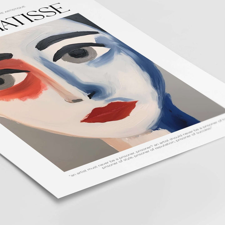 Matisse-inspired abstract face portrait art print with bold colors and striking features.
