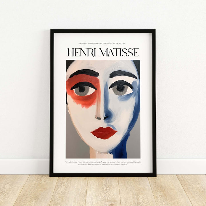Henri Matisse-inspired abstract face portrait poster with bold colors and striking features.
