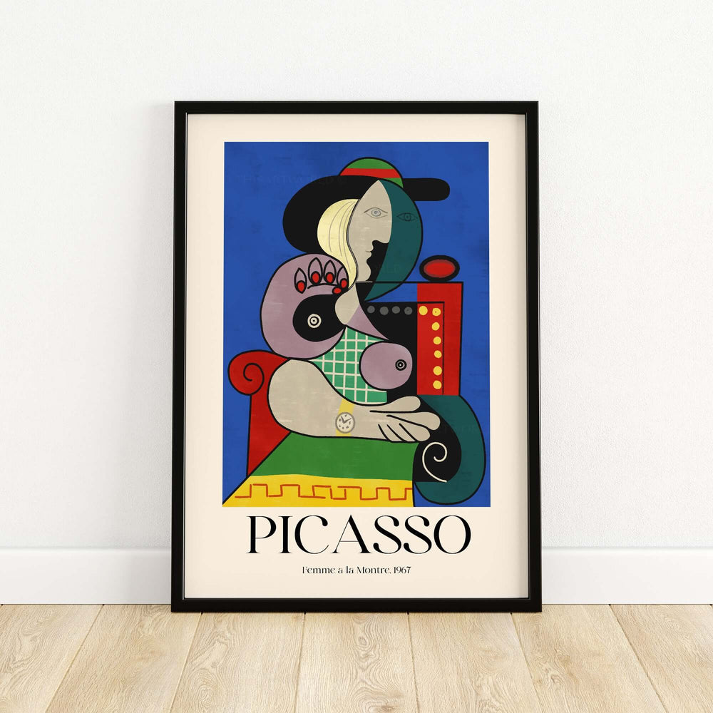 Colorful Picasso Femme à la Montre 1967 art print poster showcasing abstract woman with watch
