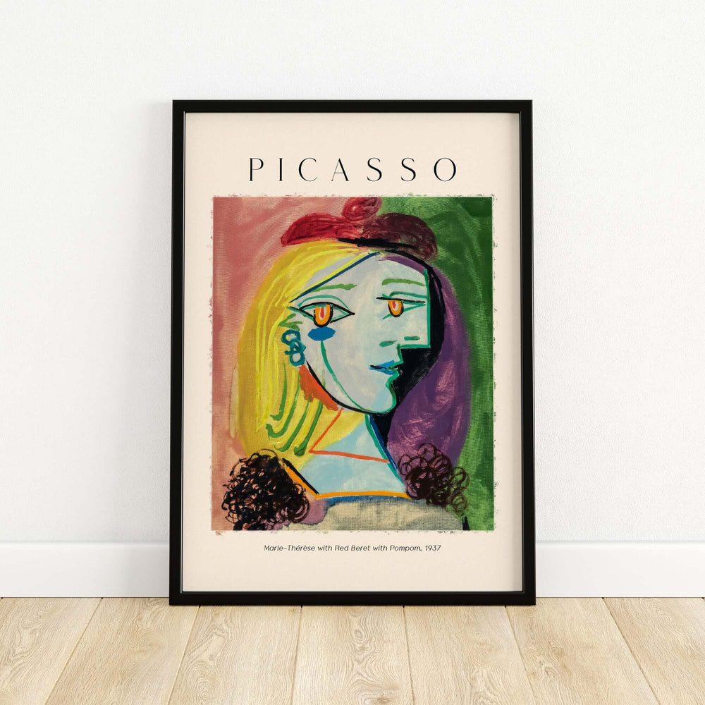 Picasso Marie-Thérèse portrait art print featuring a colorful cubist depiction with red beret, 1937.