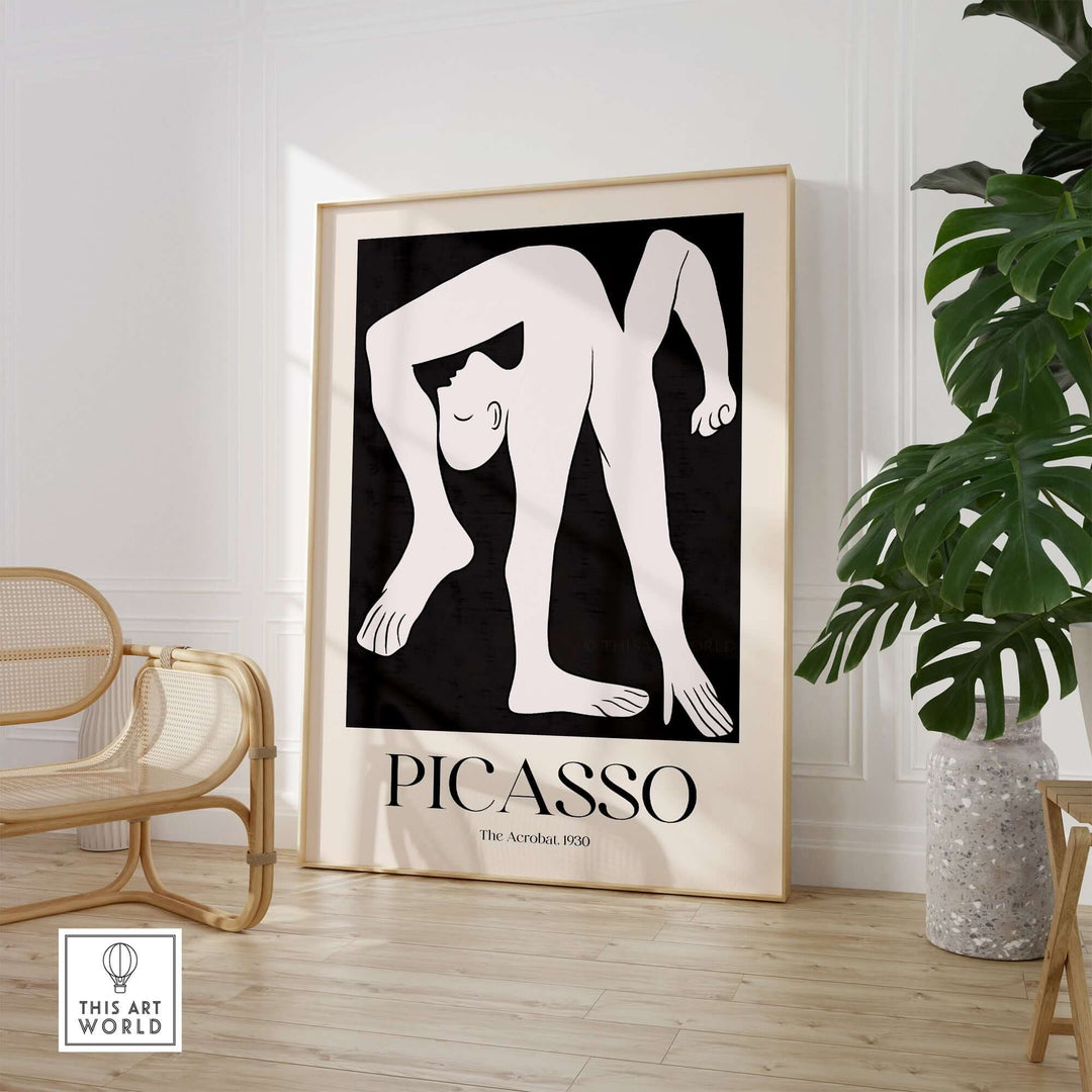 Picasso The Acrobat 1930 minimalist black and white art print wall decor in stylish interior setting.